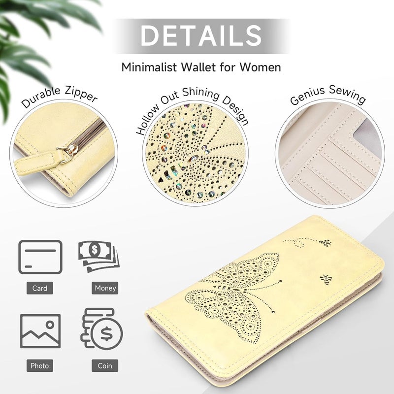 KITEVIUN RFID Wallet Women Ultra Slim Thin Womens Wallet Compact Clutch Long Ladies Wallet for Women LIGHT-YELLOW - Image 4